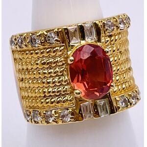 Loree Rodkin LR Orange Glass in Gold Tone Ring Sz 5.75 Band HSN Costume Jewelry